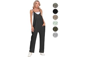 Lenugeo Latzhosen Für Damen, Lässige Overall Jumpsuits Frühling Sommer Herbst, Ärmellose Overalls + Lange Weite Beine