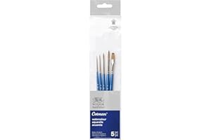 Winsor & Newton Set 5 Pennelli Cotman Manico Corto - Tondi N°00, 2, 4, 6 - Pennellata Unica 6mm