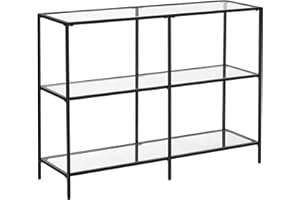 ‎VASAGLE VASAGLE Stolik konsolowy, stolik kawowy z 3 półkami, regał ze szkła hartowanego, 100 x 30 x 73 cm, stalowa rama, nowoczesny do przedpokoju, salonu, czarny LGT027B01