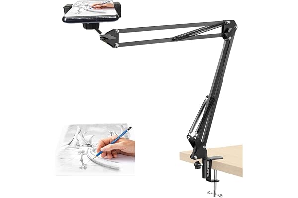 BROLAVIYA Overhead Video Tabletop Stand Phone Holder, Metal Long Lazy Arm and Bracket for All Mobiles Phone, for Streaming ,Overhead Video,Desktop,Bedroom, Office, Black