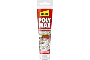 UHU Polymax prise immédiate invisible- Mastic/colle de fixation MSP pour coller, assembler et jointer, toutes surfaces, ultra solide, sans solvants, transparent, tube 115 g