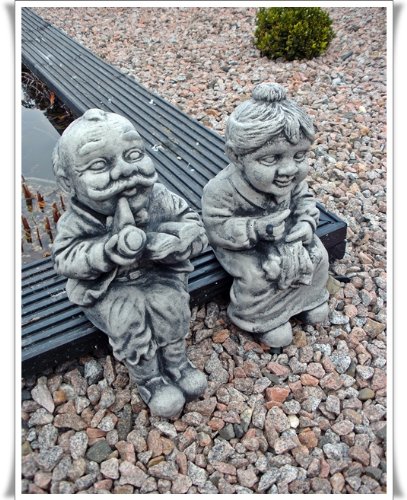 STEINFIGUR OMA UND OPA Set KANTENHOCKER SKULPTUR GARTEN FIGUR DEKO KOI massiver Steinguss - 2