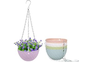 Dproptel 5 Pack Hanging Planter Basket Indoor/Outdoor Hanging Flower Pots Plants Holder Hanger Weave Pattern Design with Chain Hooks for Home Decor - 5 Colors
