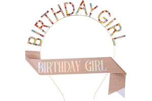 CHTENG Colorful Birthday Girl Sash and Tiara Rhinestone Crown Headband for Birthday Party Supplies