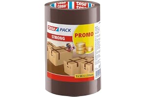 tesa SE Strong – tyst pakettejp för förpackning av paket och fraktlådor – brun – 3 rullar vardera 66 m: 50 mm, 66 m:50 mm
