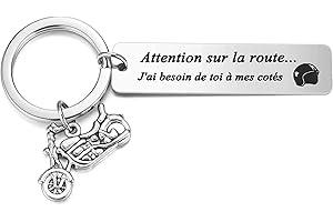PiercingJak Porte-clés Voiture Personnalisé Attention sur la Route J'Ai Besoin de toi à Mes cotés Casque Moto Acier Inoxydable Cadeau Homme Papa Couple Amoureux Amitié Anniversaire