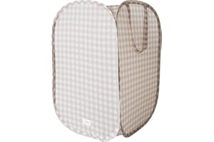 3 Sprouts - Bolsa Ropa Sucia con Asas - Cesta Ropa Plegable para la Colada - Saco Ropa Sucia Infantil con Diseño Divertido - Bolsa para Ropa Sucia Ideal Viajes/Hogar - Cesto Grande- Cuadro Vichy Beige