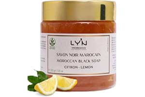 LYN MOROCCO LOVE YOURSELF & NATURE Savon Noir Marocain 100% Naturel au Citron (Savon Beldi)-Gommage traditionnel corporel Hammam - Exfolie Nourit & Hydrate la peau…200 gr (200gr, citron)