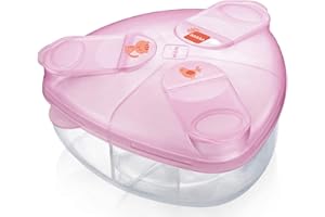 MAM Milk powder dispenser, milk powder box for easy filling of baby bottles, milk powder dispenser holds up to 3 portions, 0+ months, tiger/bird, Packaging and Instructions in Foreign Language