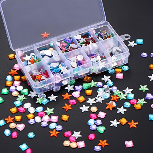 Outus 500 Stück Edelsteine Flatback Strasssteine Acryl Handwerk Juwelen Edelstein Verschönerungen, Herz Stern Quadrat Oval, Rund, mit Kunststoff Aufbewahrungsbox, Sortierte Farbe - 7