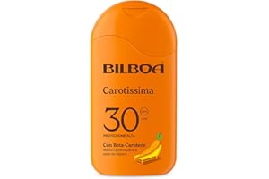 Bilboa Carotissima, Latte Solare SPF 30, Abbronzante Corpo, Formula con Betacarotene, Mette l'Abbronzatura Nero su Bianco, Resistente all'Acqua, Dermatologicamente Testato, 200 ml