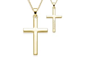 AMOONIC Kreuz Kette Mädchen Gold (Silber 925 vergoldet) mit Gravur | Kreuz-Anhänger Halskette | Kinder-Schmuck Erst-Kommunion Tauf-Geschenk Konfirmation Firmung Geburt Taufe | Goldkette Kreuzkette Taufkette