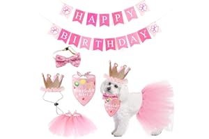 Mitili Hund Geburtstag Party Dekorationen für Haustier Mädchen Rosa Prinzessin Stil, Hund Geburtstag Dreieck Bandana Krone Hut Schal Kragen Bow Happy Birthday Banner für Haustier (5-teilig)