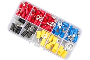 Rumyve 102Pcs Ring Terminals,O-Type Ring Crimp Terminals Connectors with Storage Box,Electrical Wire Connectors Insulated Kit for Automotive Car Motorcycle Electric Instruments