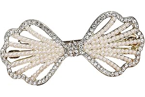 yangzerang Crystal Sparkling Bowknot Hair Pins Elegant Rhinestone Hair Clip Pearl Bow Hairpin Hollow Out Pectinid Hair Barrette Headpiece Korean Style Hair Accessory