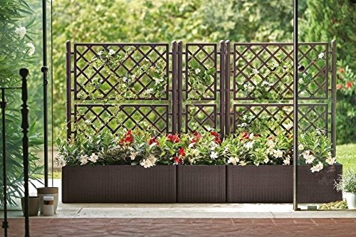 Rankgitter, Spalier mit Pflanzkasten in Rattan-Design aus robustem Kunststoff in Anthrazit/ Grau. Maße BxTxH in cm: 43 x 43 x 142 cm. Topp für Garten, Terrasse und Balkon! - 2