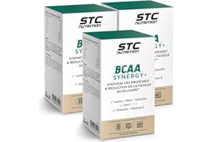 STC NUTRITION - BCAA Synergy+ Leucine, Isoleucine, Valine, Glutamine, Vitamines B2, B6 & B12 - Résistance & récupération musculaire - Limite les courbatures - Lot de 3