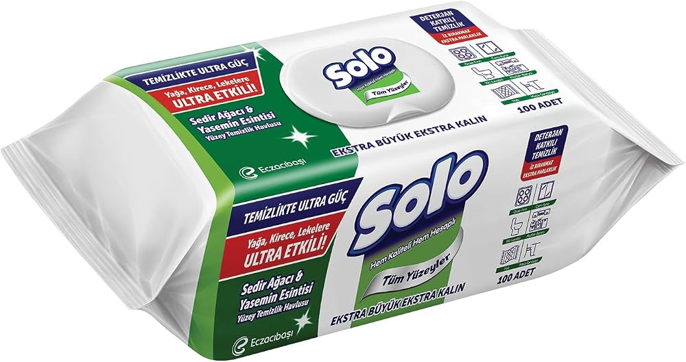 SOLO Yüzey Temizleme Mendili Ultra Güç Sedir & Yasemin, 100 Yaprak