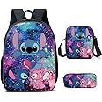 XieLind 3-piece boys' backpack, girls' bags with lunch bag and pencil case set, stitch backpack set primary and middle school children's backpack