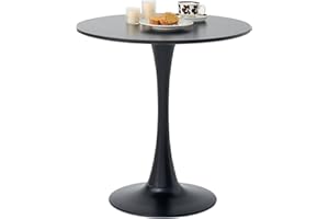 GrandCA HOME Modern Round Dining Table 70 cm with Tulip Design Pillar Base, Mid-Century Leisure Table for Kitchen, Dining Room and Living Room, Black-70