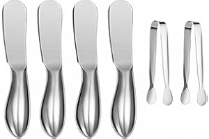 Accfore Set di 6 coltelli spalmabili per formaggio e burro, mini pinze da portata, coltelli multiuso in acciaio inox (argento)