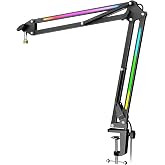 FIFINE Mikrofon Boom Kolu, RGB Kontroll&uuml; Metal Ayarlanabilir Mikrofon Kol Standı, 3/8 "ila 5/8" Vida Adapt&ouml;r&uuml;, Masa Montaj Ke