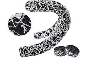 ROSSRORE Premium Road Bike Bar Tape - Durable Adhesive Backing, Vibration Damping, Breathable EVA Foam, Includes Bar Plugs & Finishing Tape - Compatible with Drop Handlebars-Obsidian with White Veins