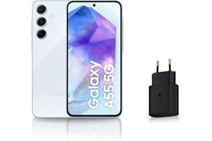 Samsung Galaxy A55 5G, Smartphone Android, 128 Go, Chargeur Secteur Rapide 25W Inclus [Exclusivité Amazon], Smartphone déverrouillé, Bleu, Version FR