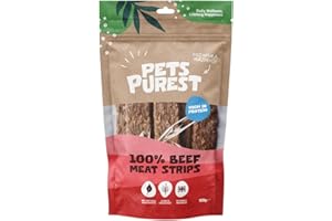 Pets Purest Beef Strips Dog Treats, Air-Dried Beef Sticks - 100% Natural Dog Chews, Grain Free, High Protein, Raw Dog Treats Suitable for Puppy & Senior - 100g