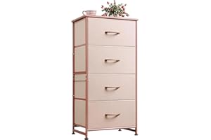 WLIVE Chest of Drawers with 4 Drawers, Fabric Drawers Storage Unit with Wood Top Steel Frame, Storage Organizer Unit for Bedroom, Living Room, Kids Room, Pink