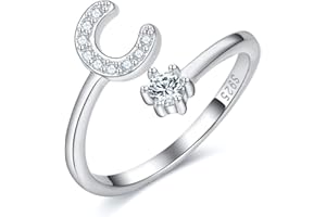 CRYSLOVE Anello da Donna Iniziale in Argento 925 dalla A alla Z di Anello Aperto Regolabile Lettera Captiale Argento,Regalo di Compleanno per la Festa della Mamma