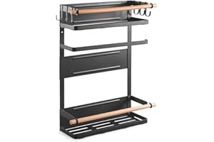 ‎PUREMOUNTS PureMounts® Magnetisches Seiten-Regal, belastbar bis 12kg, Hänge-Regal mit abnehmbaren Haken und Holzstäben, schwarz