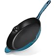 Fissman Enamelled Cast Iron Frying Pan Skillet 28cm with Wooden Handle, Non Stick Lightweight Frying Pan 5.5cm Deep Seagreen Series | Induction Cookware | for Searing, Grilling, Roasting, Frying