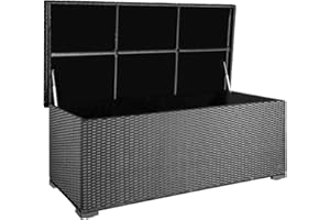‎RS TRADE RS Trade® exclusive 'Sienna' 650l Polyrattan Garten Kissenbox wetterfest wasserdicht 155 x 73 x 60 cm, Auflagenbox mit verstärktem Deckel und Gasdruckfedern, als Sitztruhe oder Tischplatte; Silber