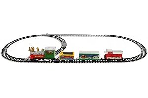 MIK FUNSHOPPING Mini treno natalizio – Piccola ferrovia per Natale con locomotiva, vagoni e binari di Natale (9 pezzi) Multicolore