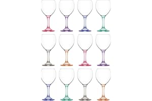 LAV 260ml Misket Verres à Vin - Tige Colorée - 12x Lavable au Lave-Vaisselle Verre Mariage Noël Anniversaire Fête Boire Verrerie Gobelet Cadeau