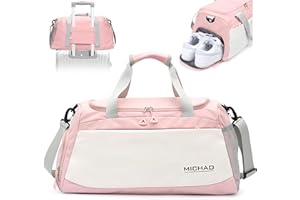 sprecenk 35L Sporttasche Faltbare Reisetasche mit Schuhfach und Nassfach, Herren Damen Weekender Übernachtung Urlaubstasche Handgepäck Tasche, Wasserdicht Mommy Bag Krankenhaustasche Geburt, Rosa