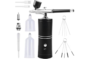 PORFOYO Kit aerógrafo con compresor, compresor aerógrafo, cepillo de aire recargable aerógrafo pistola aerógrafo portátil cepillo de aire para maquillaje, arte de uñas, decoración de pasteles (negro)