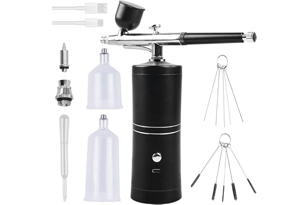 Kit Aerographe Avec Compresseur, Compresseur Aérographe, Rechargeable Air Brush Airbrush Pistolet Aérographe Portable Brosse À Air Pour Maquillage, Nail Art, Décoration De Gâteau (Noir)