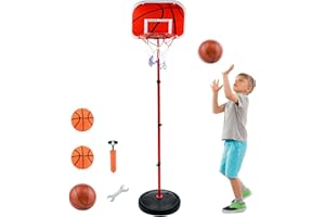 AolKee przenośny kosz do koszykówki dla dzieci, 50 cm – 150 cm, regulowany kosz do koszykówki, do użytku wewnątrz i na zewnątrz, z 3 piłkami, siatką, pompką