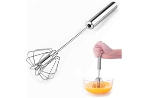KANGSIT Egg Whisk Hand Push Whisk Blender, Stainless Steel Egg Beater Milk Frother Rotating Push Mixer Stirrer for Whisking, Beating, Stirring