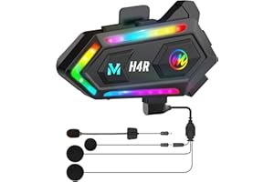 Moman Kask motocyklowy zestaw słuchawkowy, H4R ze światłem RGB, bezprzewodowe słuchawki motocyklowe do pojedynczej osoby 5.3 z 16 wodoodpornymi efektami świetlnymi, łączy 2 telefony, kaski