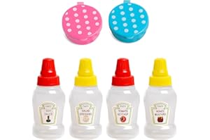 TAFACE 4 mini contenitori per salsa con 2 contenitori per condimenti, mini bottiglie per condimenti, bottiglie per condimenti con coperchio, dispenser per condimenti, adatto per campeggio, picnic