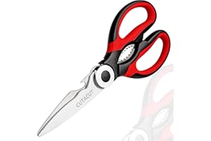 Cutacut Kitchen Scissors Stainless Steel Sharp Blades with TPR Grip - Multipurpose Kitchen Scissors Heavy Duty for Meat, Chicken, Fish, Vegetables, and Herbs – Bottle Opener. (Red)