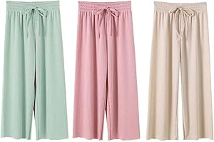 AOOPOO 3er Pack Sommerhose Mädchen Hosen Weites Bein Gr. 92/98/104/110/116/122/134 Baby Kinder Culotte Eisseide Sommer Leichte Atmungsaktiv Lange Hosen Dünn Jogginghose Lässige Hose Lose Hosen