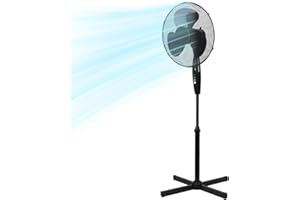 Holywarm 16 Inch Pedestal Floor Fan with Oscillating Blades, Tilted Head, 3 Speed Settings Sleek Design Perfect for Homes, Offices and Bedrooms (Black)