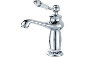 Namuoto Grifo de Lavabo Vintage Floral de Una Sola Manija del Grifo Grifo Lavabo Vintage Grifos Lavabos con Válvula de Cerámica, Cromo
