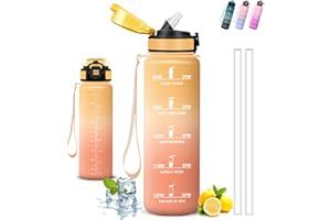 GRSTA Borraccia 1 litro, Borraccia con Cannuccia, Senza Perdite, Bottiglia 1 litro Motivazionale, Facile da Pulire, Water Bottle Graduata, Con Slogan Motivazionale, Borracce per Fitness, Yoga, Escursionismo