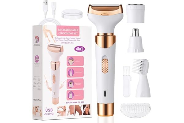 ACWOO Rasoir Électrique Pour Femme, 4 En 1 Rasoir Indolore Rechargeable, Tondeuse Indolore, Rasoir Femme Sans Fil, Épilateur Électrique, Pour la Visage, Bras, Jambes, Aisselles, Bikini