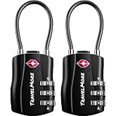 TSA Combination Padlock with Cable for Suitcases, Backpacks and More | Black (2pcs)